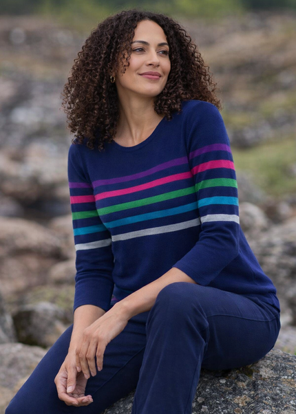 Jumper multi stripe round neck 3/4 sleeve