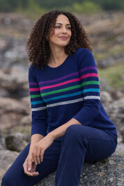 Jumper multi stripe round neck 3/4 sleeve