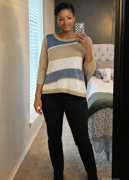 COLOUR STRIP PATTERN POPCORN JUMPER 3/4