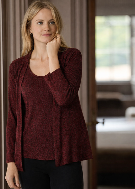 ROUND NECK GLITTERED FULL SLEEVE CARDIGAN