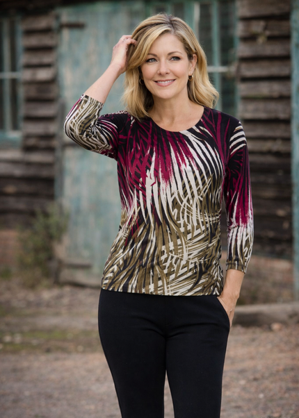 Jumper abstract print round neck 3/4 sleeve