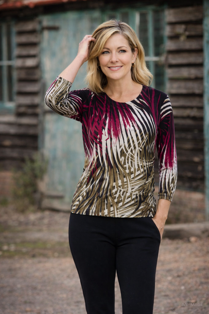 Jumper abstract print round neck 3/4 sleeve