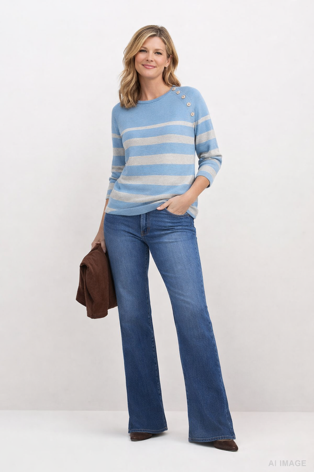 WIDE STRIPE JUMPER BUTTON DETAIL ROUND
