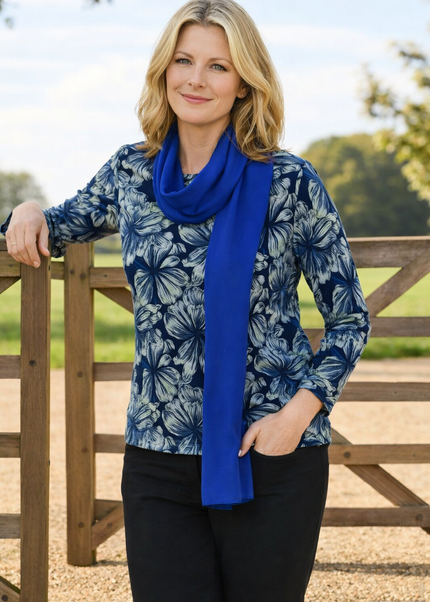 Flower Print Long Sleeve Top With Scarf