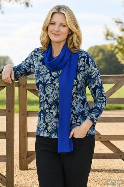 Flower Print Long Sleeve Top With Scarf