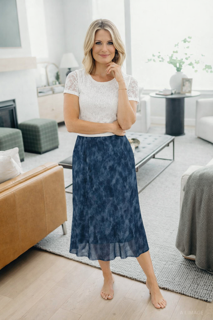 TIE DYE MESH PANEL SKIRT ELASTIC WAIST