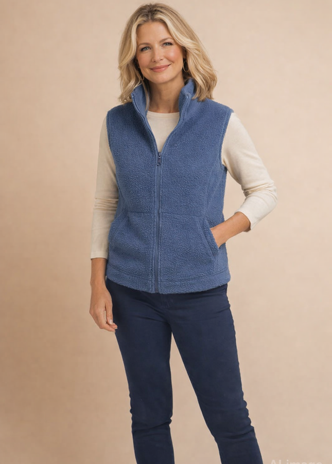 DENIM Color Teddy Fleece Gilet With Pockets