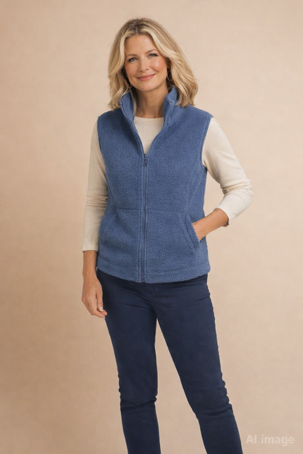 DENIM Color Teddy Fleece Gilet With Pockets