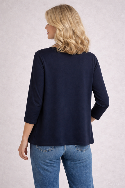 WAVY STRIPE INSERT MOCK CARDIGAN 3/4 SLEEVE