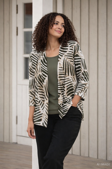 OLIVE MOCK CARDIGAN WITH 3/4 SLEEVE