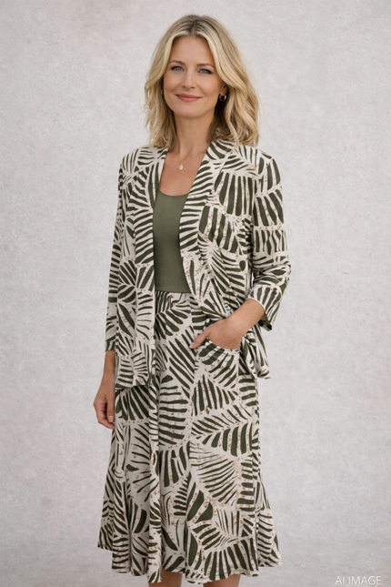 OLIVE SKIRT WITH ELASTICATED WAIST AND TIE BELT