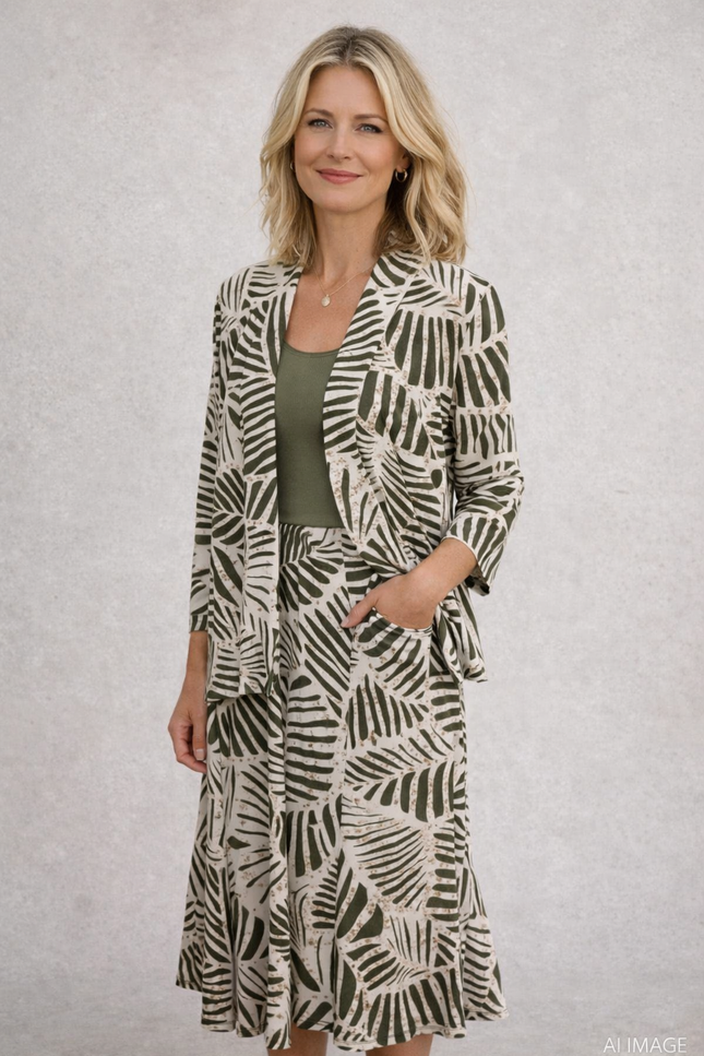 OLIVE SKIRT WITH ELASTICATED WAIST AND TIE BELT