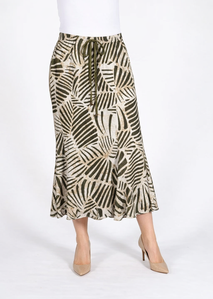 OLIVE SKIRT WITH ELASTICATED WAIST AND TIE BELT