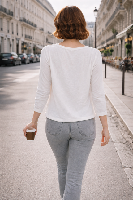 AIR FLOW BUTTON DETAIL LACE TRIM ROUND NECK