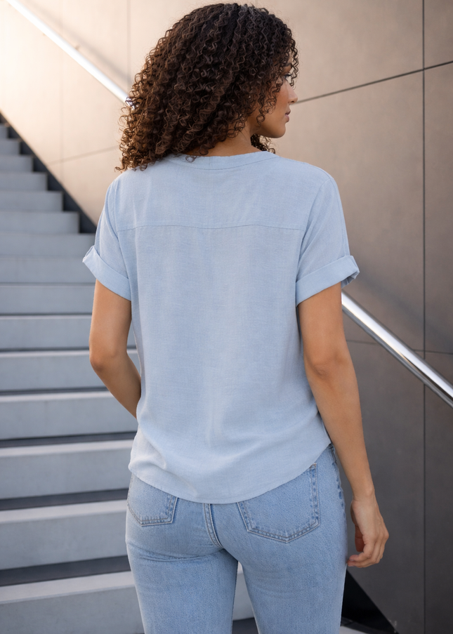 Top blue fog v neck with short sleeve