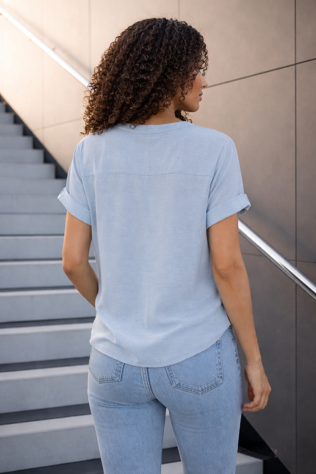 BLUE FOG V NECK TOP WITH SHORT SLEEVE