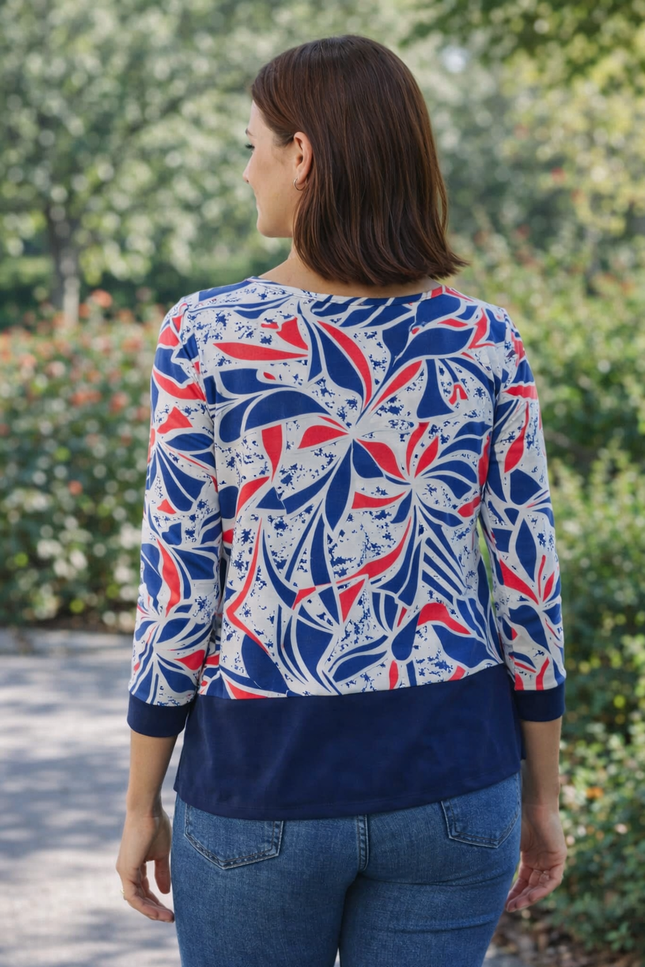 ANIMAL PRINT TOP WITH BUTTON PLACKET 3/4 SLEEVE