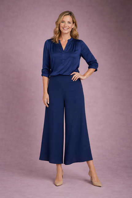 NAVY AIRFLOW WIDE LEG TROUSER