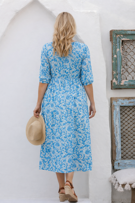 Dress floral print elasticated sleeve