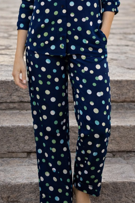 NAVY GREEN SPOT TROUSER WITH TIE BELT
