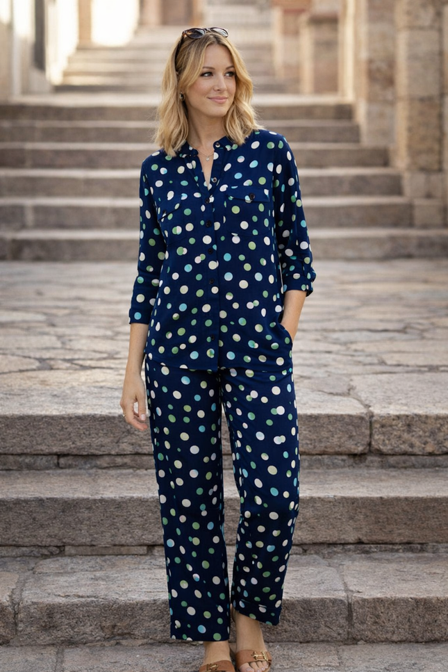 NAVY GREEN SPOT TROUSER WITH TIE BELT