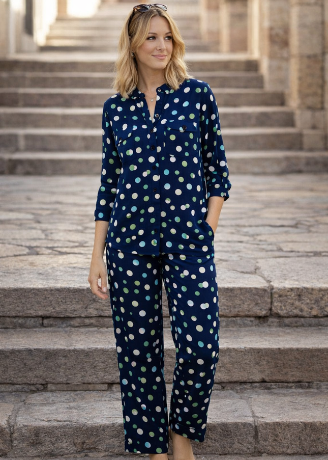 NAVY GREEN SPOT TROUSER WITH TIE BELT