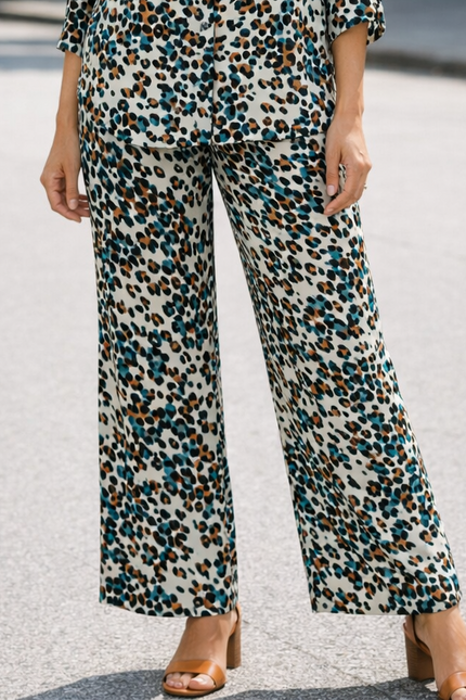 TEAL MULTI MULTI PRINT TROUSER WITH TIE BELT