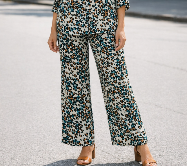 TEAL MULTI MULTI PRINT TROUSER WITH TIE BELT