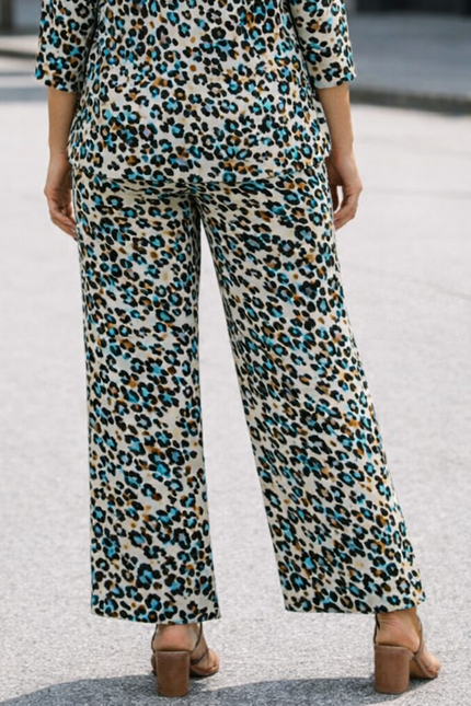 TEAL MULTI MULTI PRINT TROUSER WITH TIE BELT