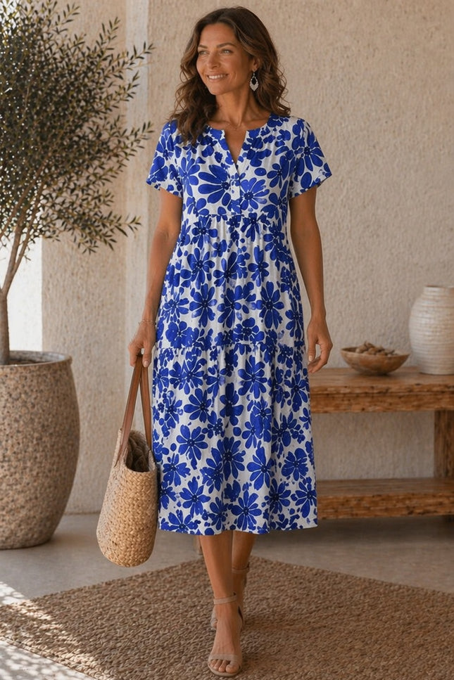 Dress Flower Print Tiered Short Sleeve