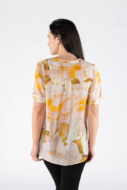Blouse Beige abstract print short sleeve