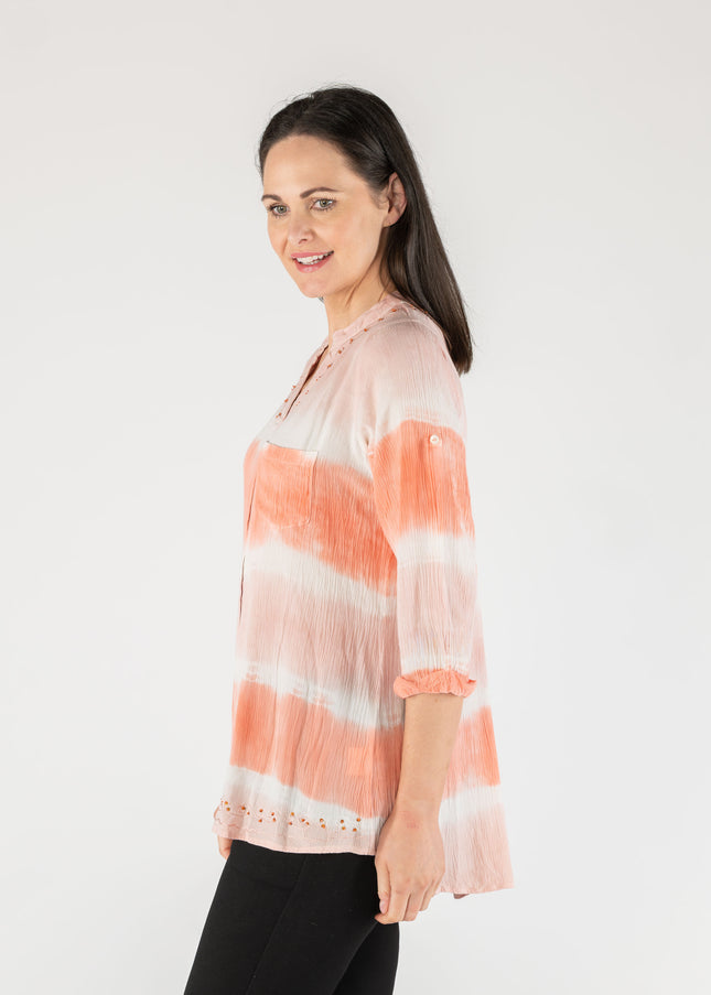 Blouse tie dye pocket 3/4 sleeve hotfix.