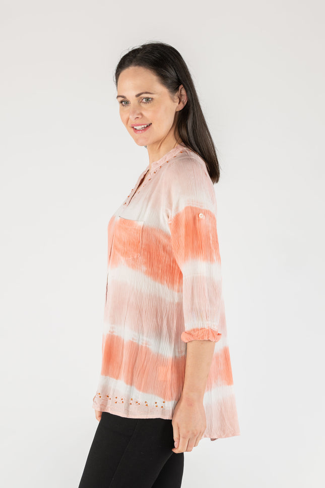 Blouse tie dye pocket 3/4 sleeve hotfix.