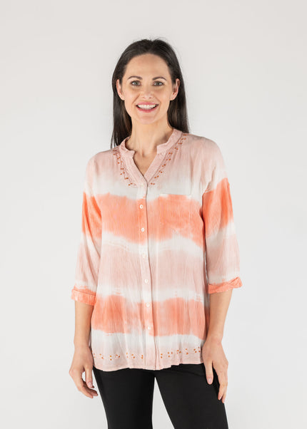 Blouse tie dye pocket 3/4 sleeve hotfix.
