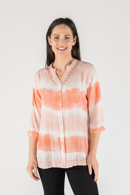 Blouse tie dye pocket 3/4 sleeve hotfix.