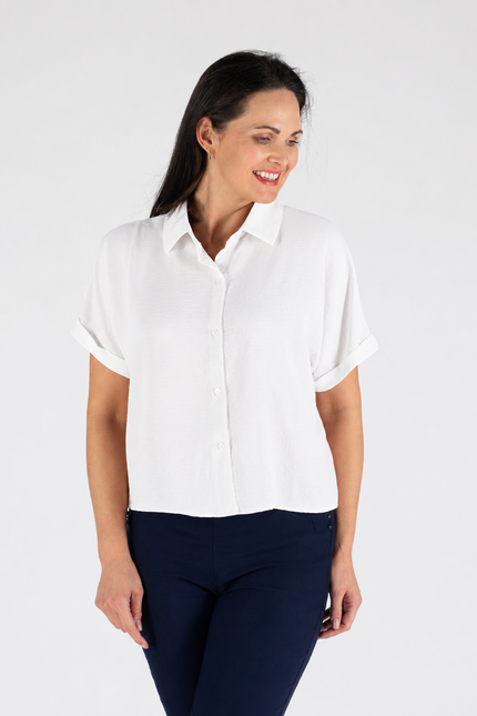 Blouse short sleeve with collar white