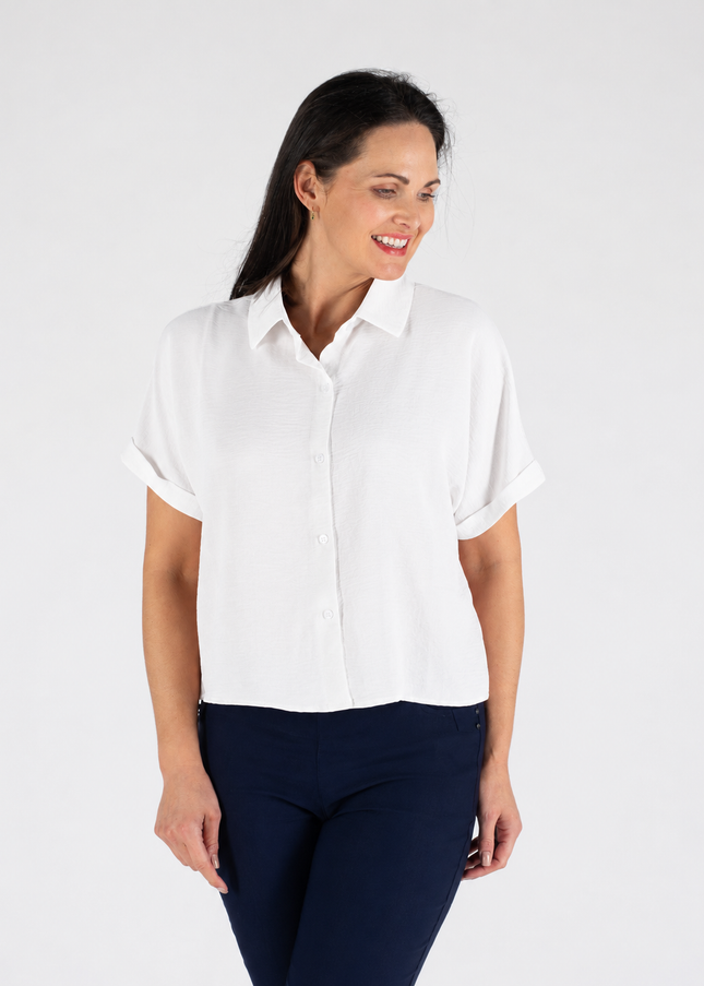 Blouse short sleeve with collar white