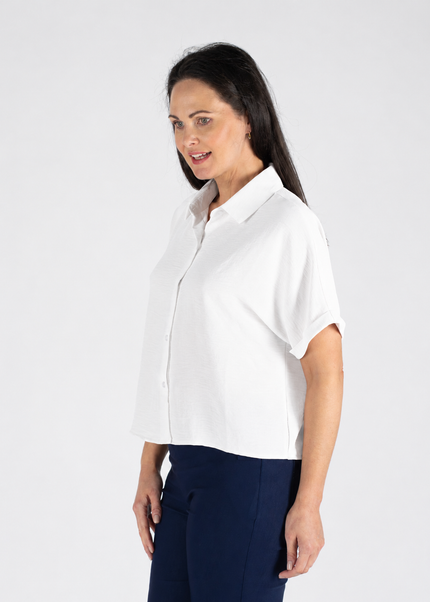 Blouse short sleeve with collar white