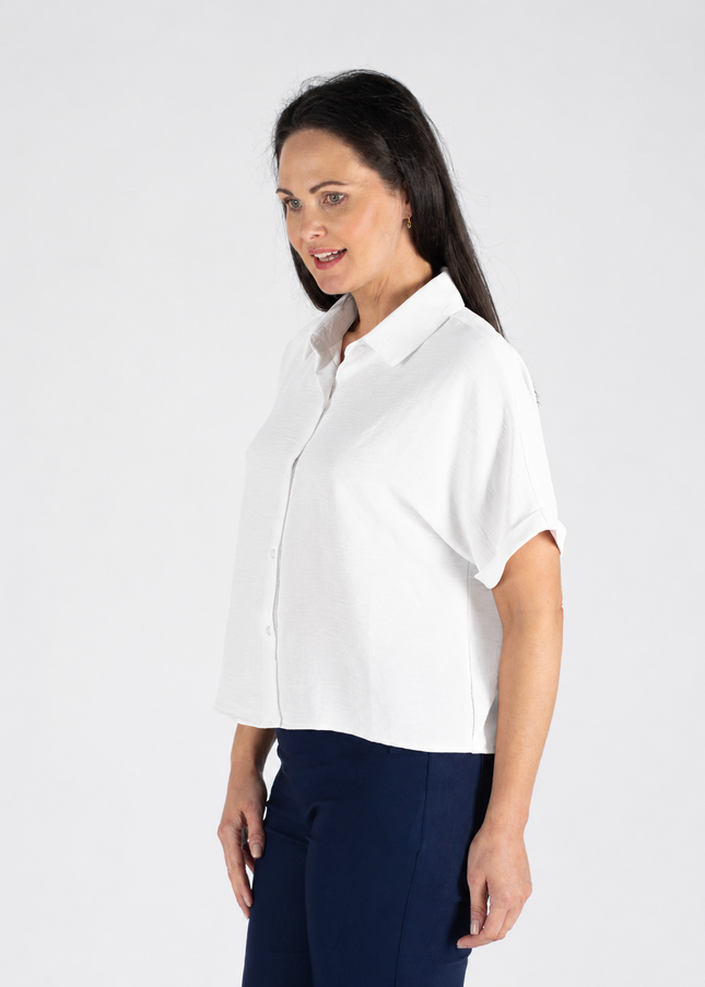 Blouse short sleeve with collar white