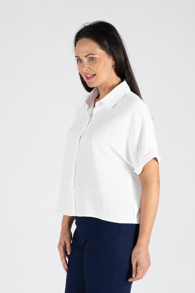 Blouse short sleeve with collar white