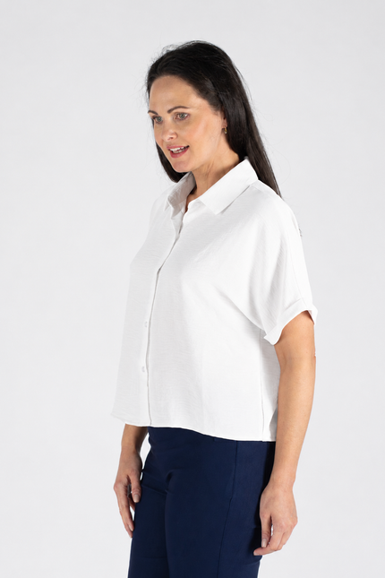 Blouse short sleeve with collar white