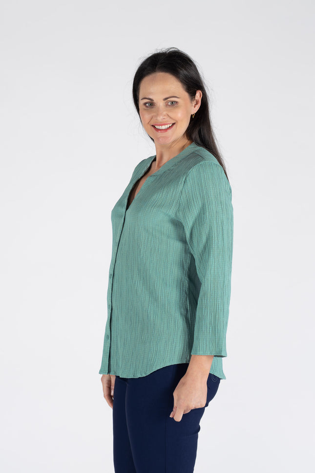 AQUA CRINKLE BLOUSE WITH 3/4 SLEEVE