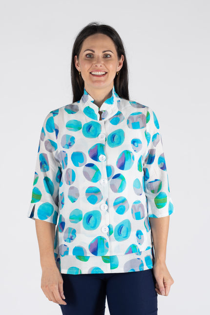 Blue Multi Spot Print Blouse With 3/4 Sl