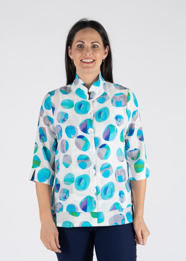 Blue Multi Spot Print Blouse With 3/4 Sl