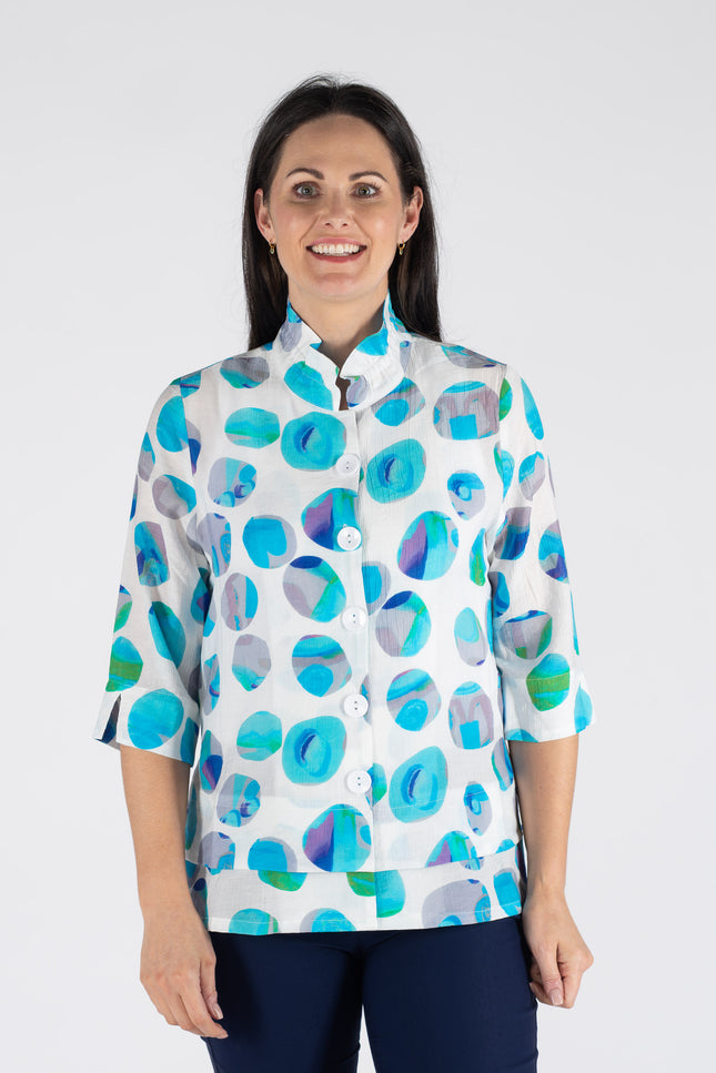 Blue Multi Spot Print Blouse With 3/4 Sl