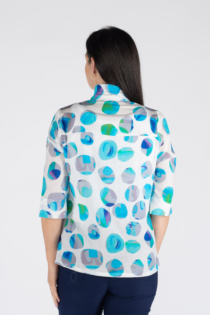 Blue Multi Spot Print Blouse With 3/4 Sl