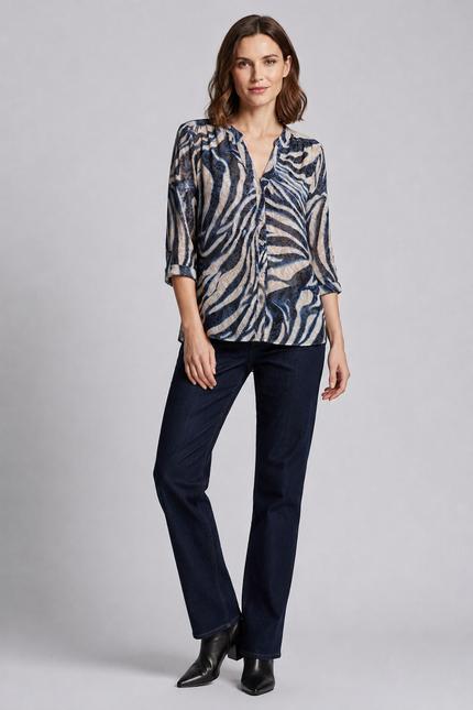 Blouse swirl print burnout 3/4 sleeve