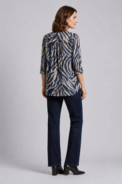 Blouse swirl print burnout 3/4 sleeve