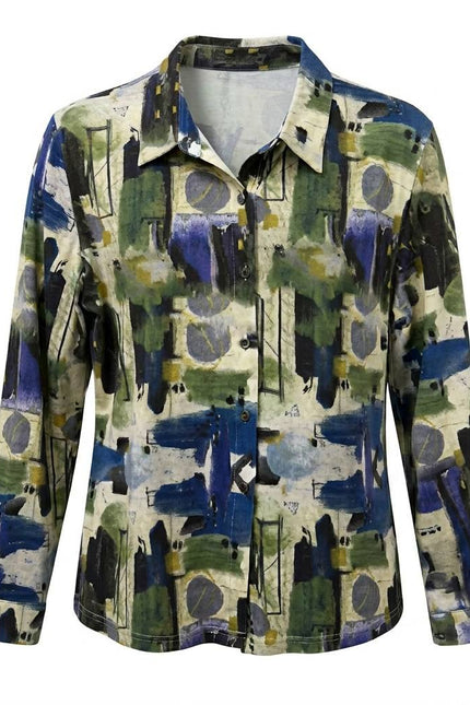 Blouse abstract print with collar and full sleeve