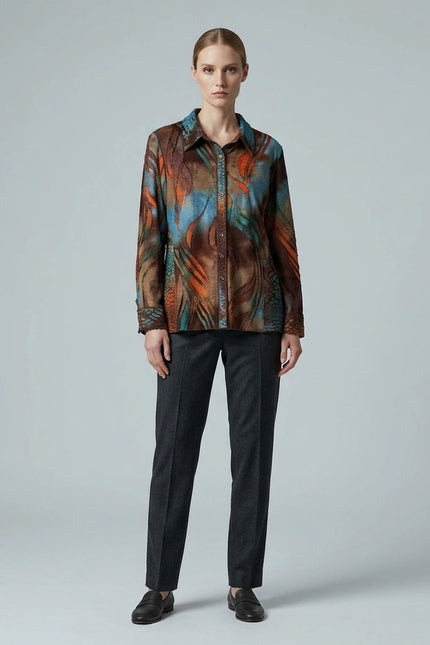 Blouse burn out with collar long sleeve